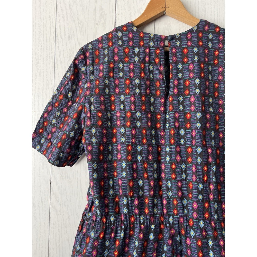 Vintage 60's 70's Dress Aztec Southwestern Pattern LG Pockets A-frame